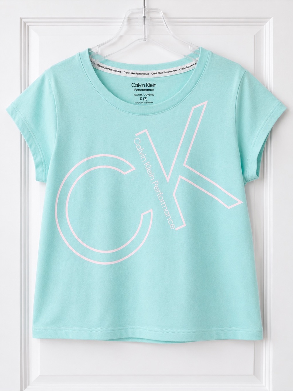 NWT Calvin Klein Performance Girls Aqua CK Logo Tee Size Small (7)